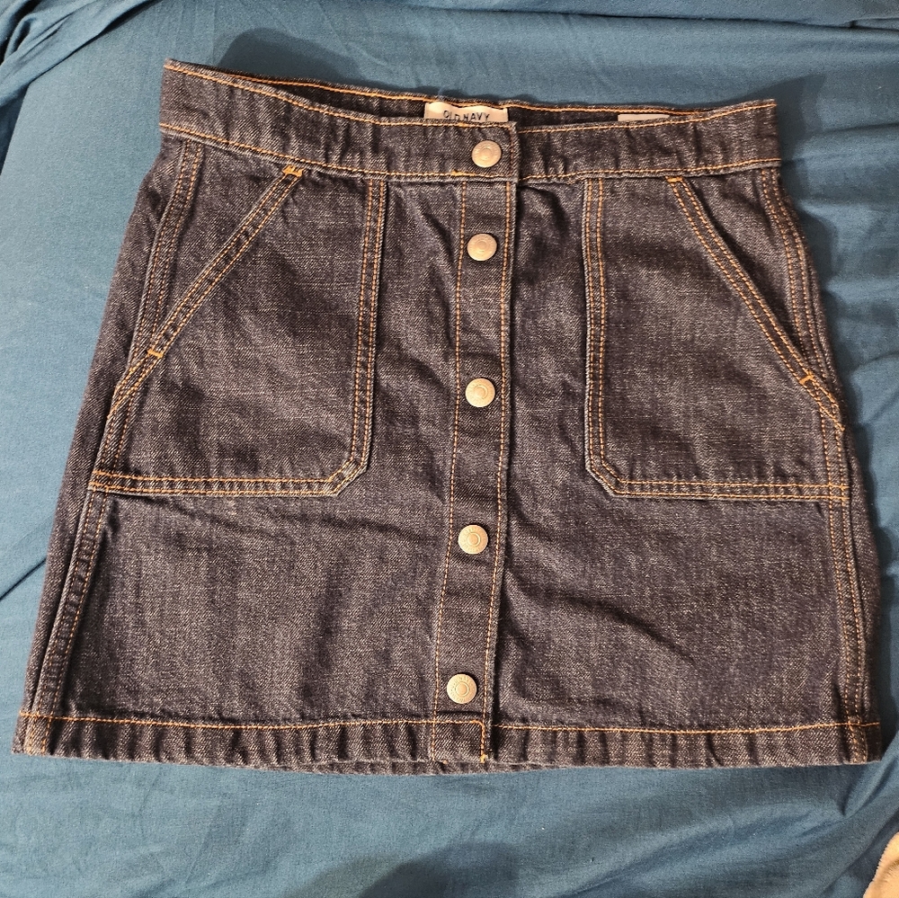 Old‎ Navy Girl's Button Front Denim Jean Skirt Blue Med Wash Sz XL (14-16)